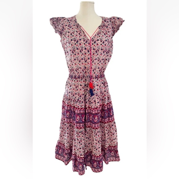 Bell By Alicia Bell Lisa Midi Boho Paisley Dress Sz Small Cotton/Silk - Picture 1 of 9